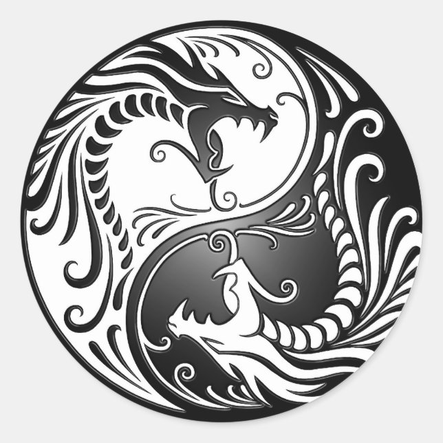 Yin Yang Dragons Classic Round Sticker (Front)