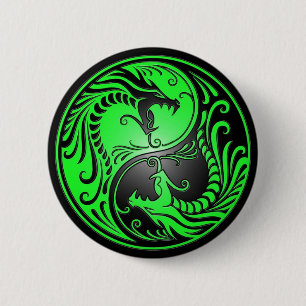 Yin Yang Dragons, green and black 6 Cm Round Badge