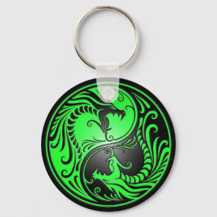 Yin Yang Dragons, green and black Key Ring