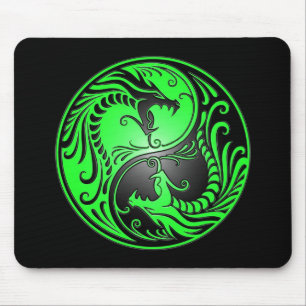 Yin Yang Dragons, green and black Mouse Pad