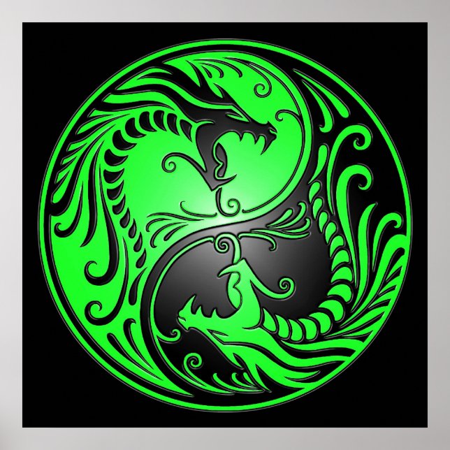 Yin Yang Dragons, green and black Poster (Front)
