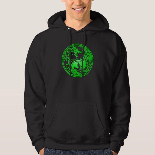 Yin Yang Dragons, green Hoodie (Front)