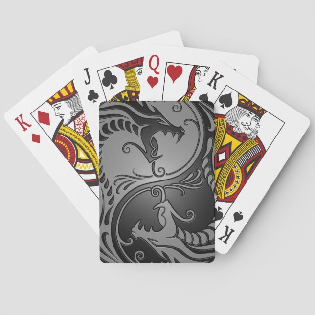 Yin Yang Dragons, grey and black Playing Cards (Back)