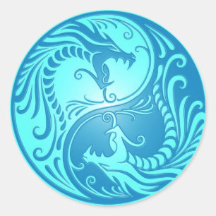 Yin Yang Dragons, light blue Classic Round Sticker