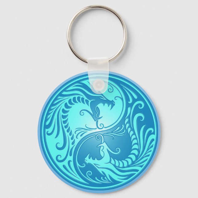 Yin Yang Dragons, light blue Key Ring (Front)