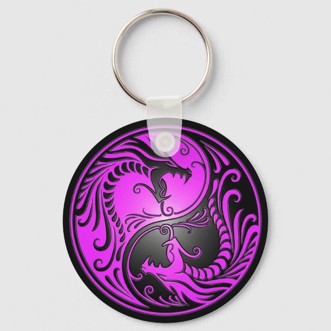 Yin Yang Dragons, purple and black Key Ring (Front)