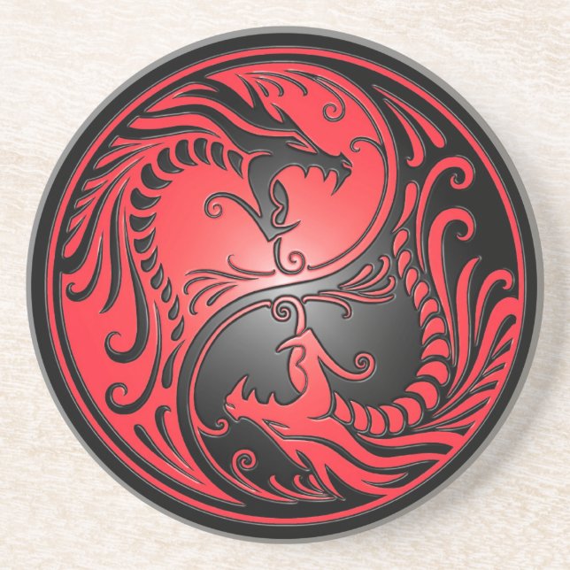 Yin Yang Dragons, red and black Coaster (Front)