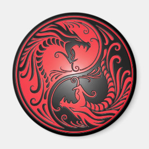 Yin Yang Dragons, red and black Magnet