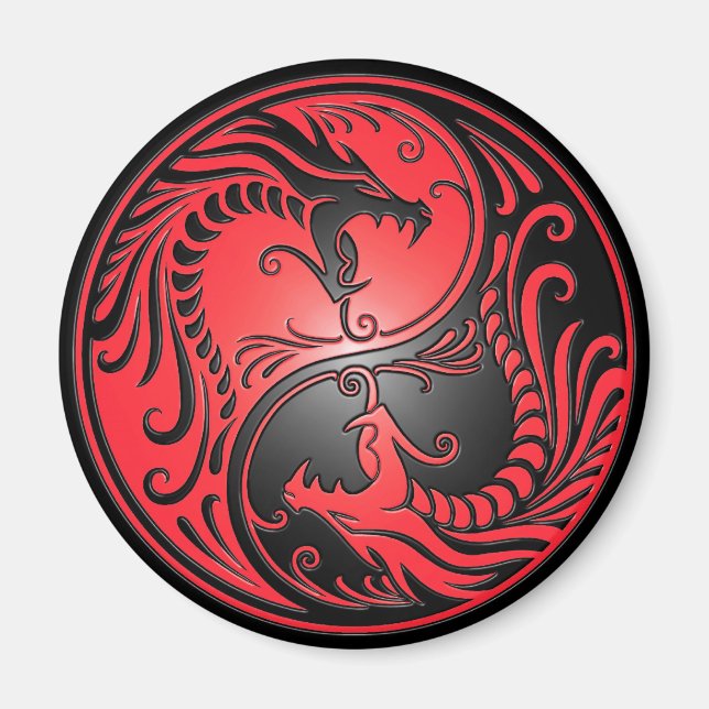 Yin Yang Dragons, red and black Magnet (Front)