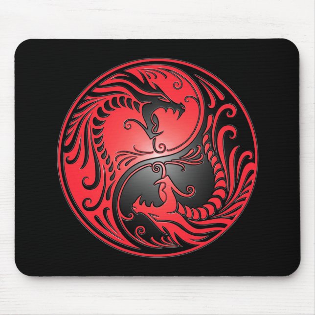 Yin Yang Dragons, red and black Mouse Pad (Front)