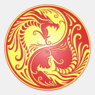 Yin Yang Dragons, red and yellow Classic Round Sticker