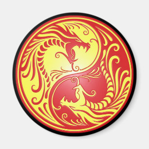 Yin Yang Dragons, red and yellow Magnet