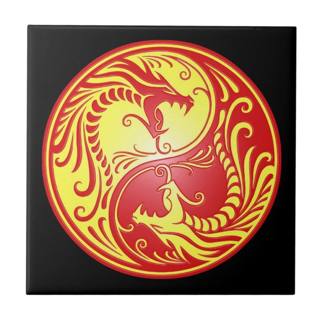 Yin Yang Dragons, red and yellow Tile (Front)