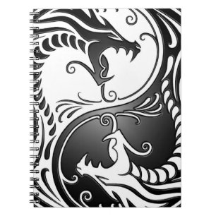 Yin Yang Dragons, white and black Spiral Notebook