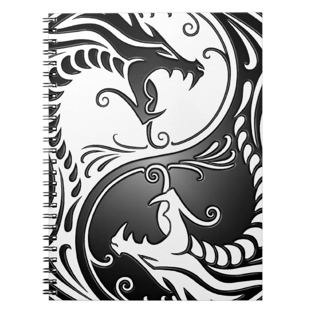 Yin Yang Dragons, white and black Spiral Notebook (Front)