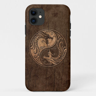 Yin Yang Dragons with Wood Grain Effect Case-Mate iPhone Case