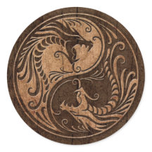 Yin Yang Dragons with Wood Grain Effect