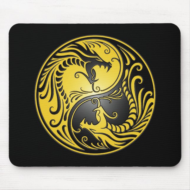 Yin Yang Dragons, yellow and black Mouse Pad (Front)