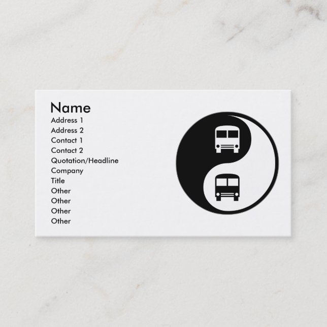 Yin Yang Driving a Bus Business Card (Front)