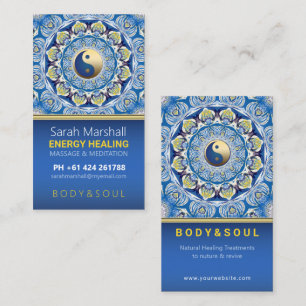 Yin Yang Energy Healing Blue Yellow Mandala Business Card