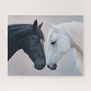 Yin Yang Equine Harmony: Black and White Horses Jigsaw Puzzle