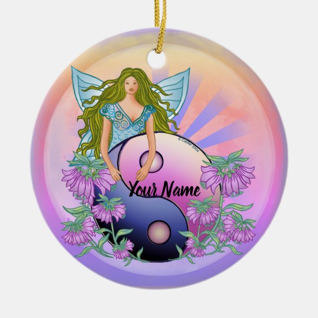 Yin Yang  fairy  Ceramic Tree Decoration (Front)