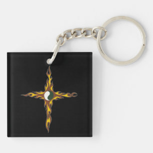 Yin Yang Fire Cross Key Ring