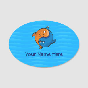 Yin Yang Fish Cartoon 3.0" X 2.0" Oval Name Tag