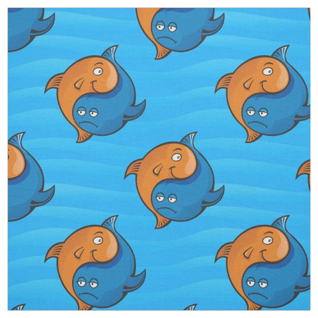 Yin Yang Fish Cartoon Pattern Fabric (Swatch)