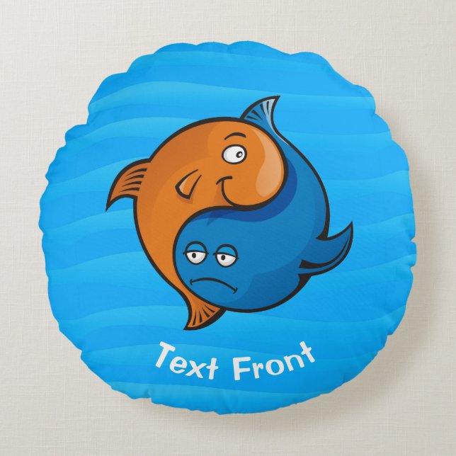 Yin Yang Fish Cartoon Round Cushion (Front)