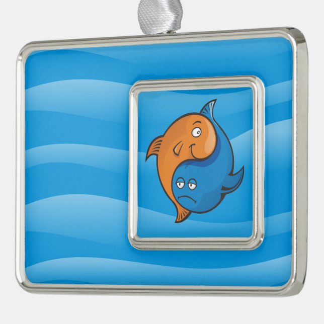 Yin Yang Fish Cartoon Silver Plated Framed Ornament (Left)