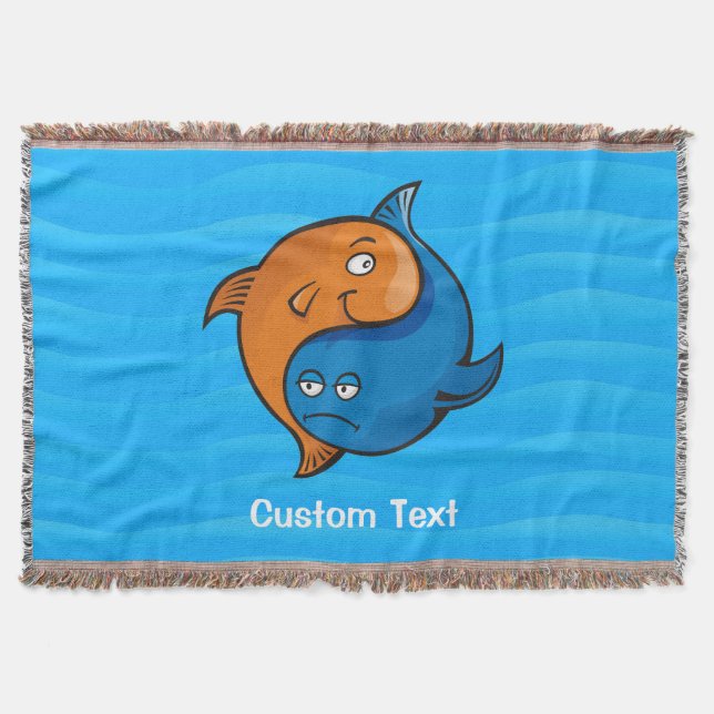 Yin Yang Fish Cartoon Throw Blanket (Front)