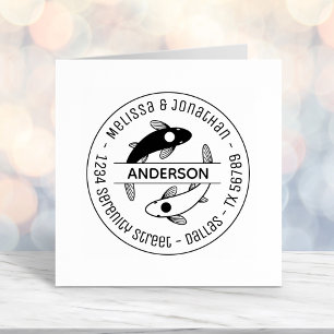 Yin-Yang Fish Couple Family Round Address 4 Self-inking Stamp