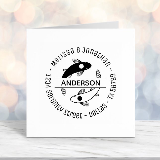 Yin-Yang Fish Couple Family Round Address Self-inking Stamp (Creator Uploaded)