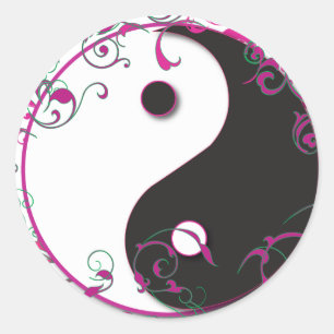 Yin & Yang Floral Design Classic Round Sticker