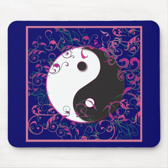 Yin & Yang Floral Design Mouse Pad (Front)