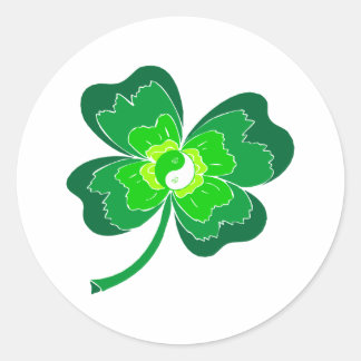 Yin Yang Four Leaf Clover Classic Round Sticker