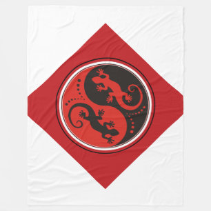 YIN & YANG Geckos black red + your background idea Fleece Blanket