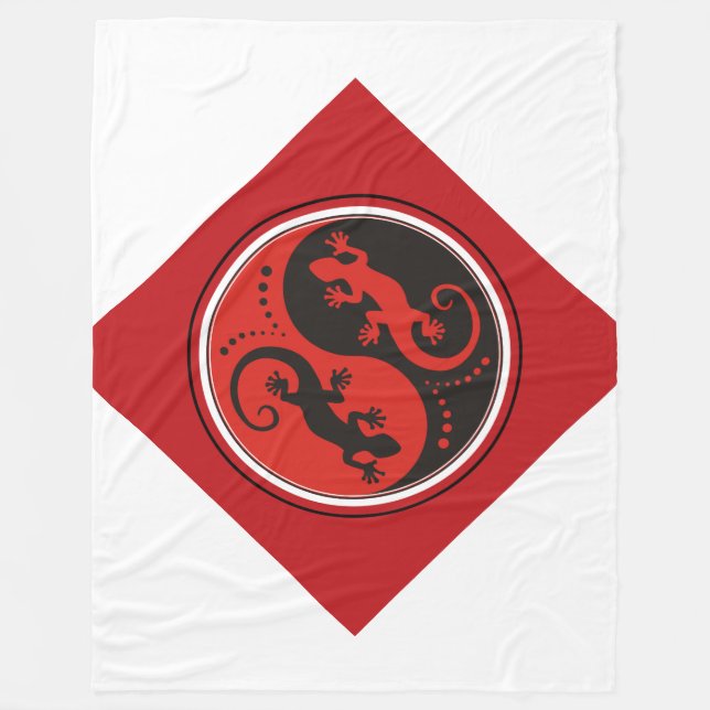 YIN & YANG Geckos black red + your background idea Fleece Blanket (Front)
