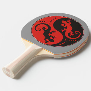 YIN & YANG Geckos black red + your background idea Ping Pong Paddle