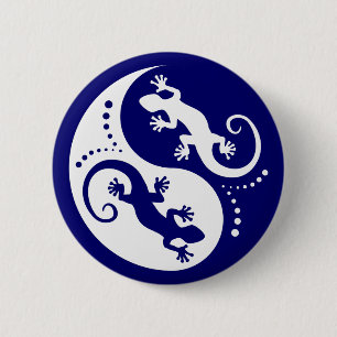 YIN & YANG Geckos white + your idea 6 Cm Round Badge