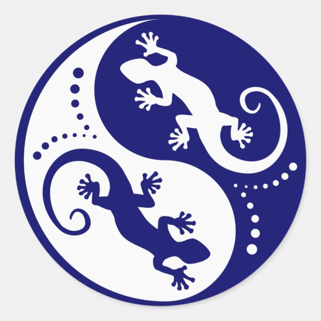 YIN & YANG Geckos white + your idea Classic Round Sticker (Front)