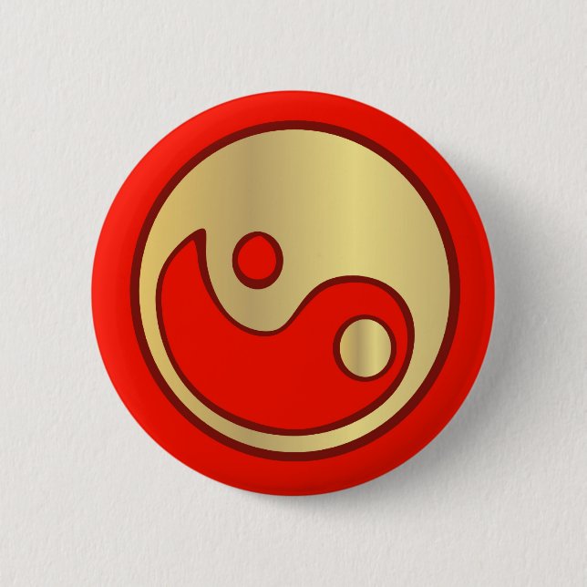 Yin Yang Gold & Red Button (Front)