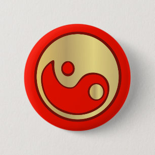 Yin Yang Gold & Red Button