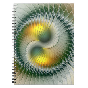 Yin Yang Green Yellow Abstract Colorful Fractal Notebook
