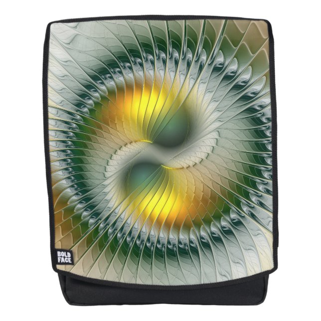 Yin Yang Green Yellow Abstract Colourful Fractal Backpack (Front)