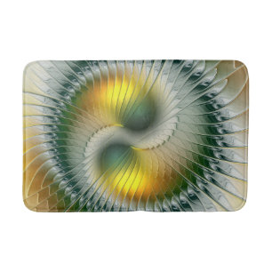 Yin Yang Green Yellow Abstract Colourful Fractal Bath Mat