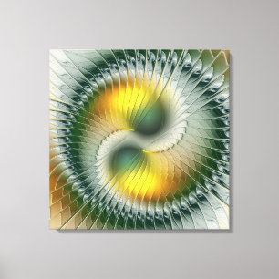 Yin Yang Green Yellow Abstract Colourful Fractal Canvas Print