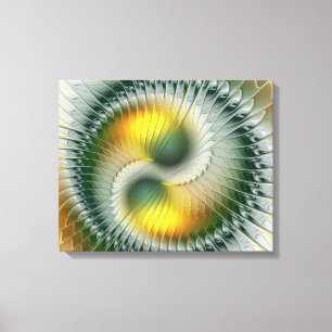 Yin Yang Green Yellow Abstract Colourful Fractal Canvas Print