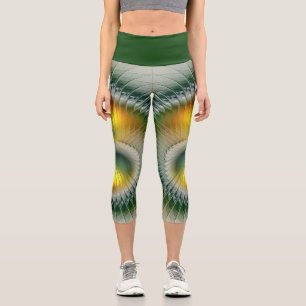 Yin Yang Green Yellow Abstract Colourful Fractal Capri Leggings